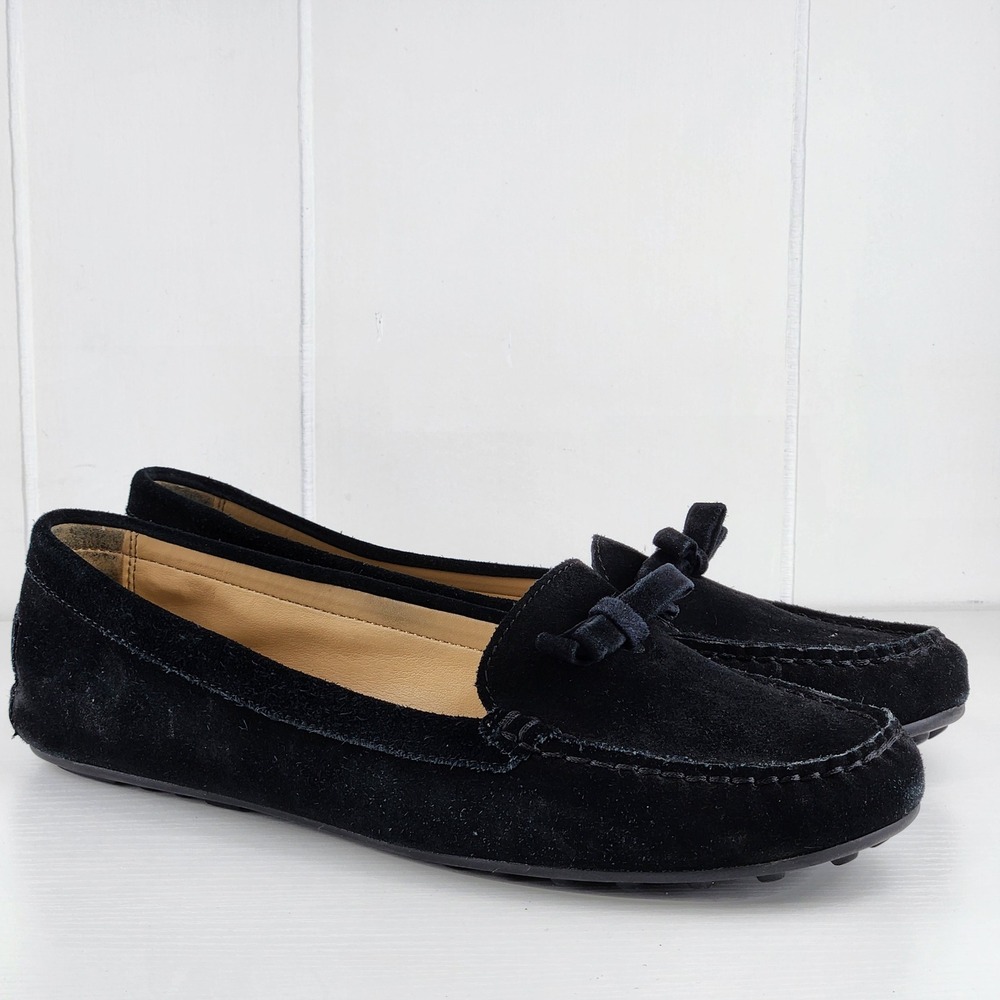 Michael Kors Driving Loafers Moccasins Womens Black Suede Bow MG18F Size 10